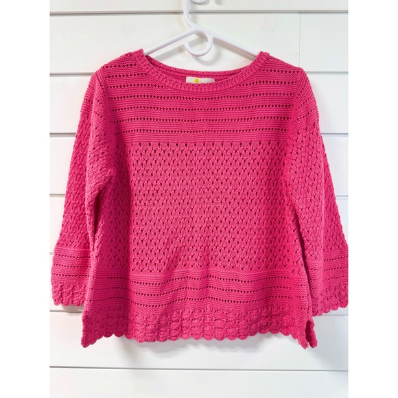 Boden Sweaters - Boden Pink Cotton Pointelle Knit Scalloped Hem Sweater K0336 Womens Large